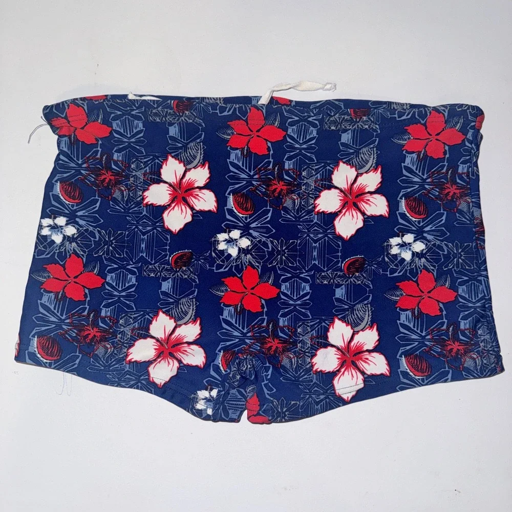Ex-Planet Riachuelo Swim Trunks Boys 14 Navy Blue Hibiscus Floral Tropical Surf
